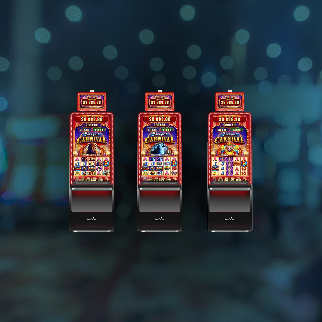 2D rendering of bench style slot machines.