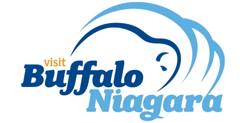 Logo for Visit Buffalo Niagara with symbolic blue buffalo graphic