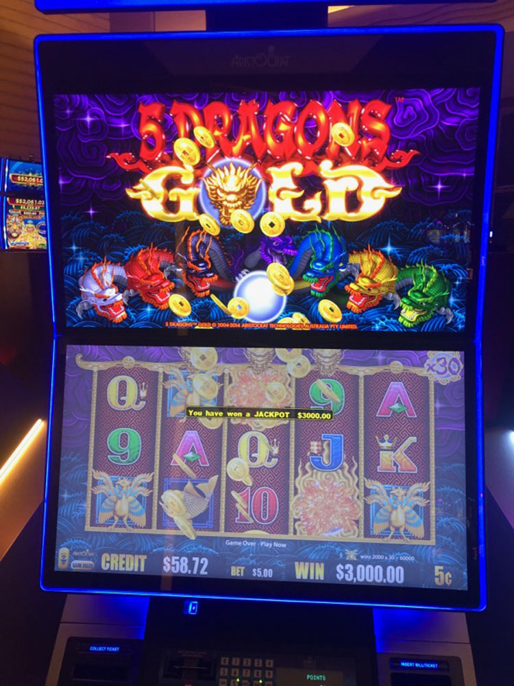 $3,000 on 5 Dragons Gold on October 19